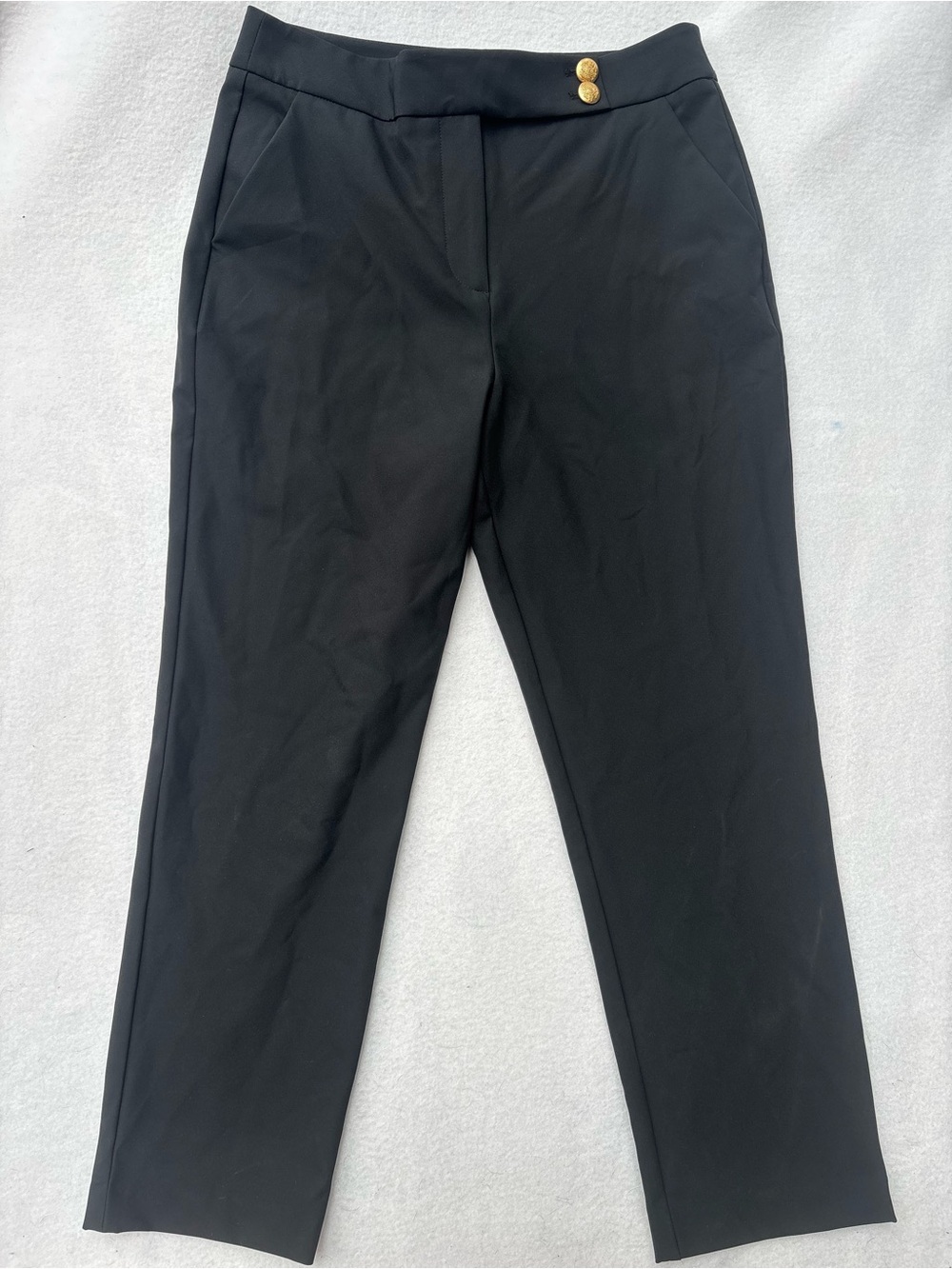 Quince Scuba Black Ankle-Length Tailored Pants with Gold Buttons - Picture 5 of 9